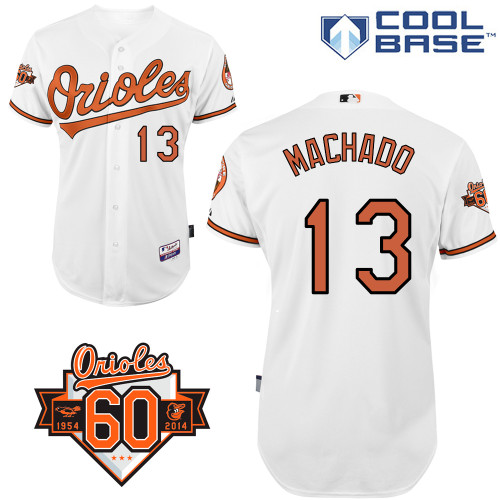 Manny Machado #13 MLB Jersey-Baltimore Orioles Men's Authentic Home White Cool Base/Commemorative 60th Anniversary Patch Baseball Jersey